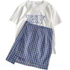 Short-sleeve Letter Printed T-shirt / Asymmetric Plaid Skirt