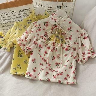 Cutout Floral Chiffon Crop Top
