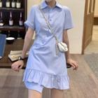 Collared Ruffle Hem Mini A-line Dress