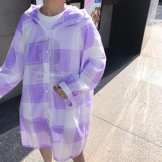 Gingham Hooded Long-sleeve Blouse