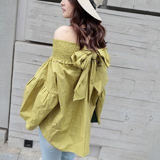 Off-shoulder Tie-neck Blouse