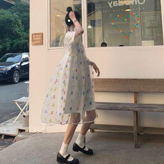 Bear Print Mesh Midi Dress As Shown In Figure - One Size