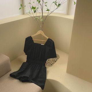 Square-neck Monotone Playsuit Black - One Size
