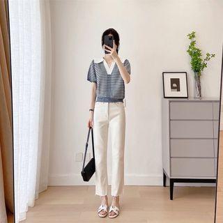 Short-sleeve Retro Jacquard Knit Top