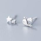 Non-matching 925 Sterling Silver Rhinestone Whale & Star Earring