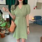 Dotted Chiffon Short-sleeve Mini A-line Dress