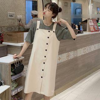 Plain Short-sleeve T-shirt / Buttoned Jumper Sress