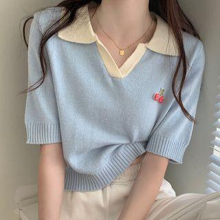 Cherry Embroidered Short-sleeve Top