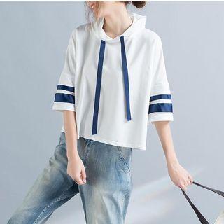 Striped Hooded 3/4-sleeve T-shirt