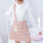 Suspender Mini Plaid Skirt Pink - M
