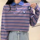 Long Sleeve Striped Button-up Polo Shirt