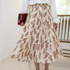 Midi Leaf Print A-line Skirt