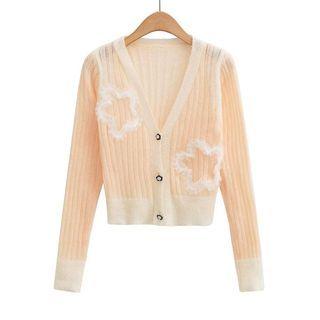 Star Pattern Button-up Cropped Cardigan