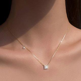 Square Rhinestone Pendant Sterling Silver Necklace 1 Pc - Gold - One Size