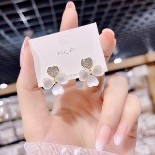 Clover Cat Eye Stone Rhinestone Dangle Earring 1 Pair - Gold - One Size