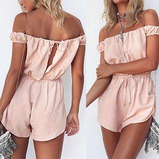 Off-shoulder Open Back Playsuit
