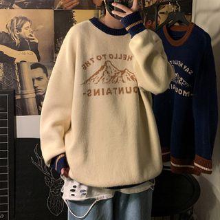 Long-sleeve Embroidered Color Block Sweater