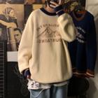 Long-sleeve Embroidered Color Block Sweater