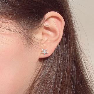 Non-matching 925 Sterling Silver Rhinestone Starfish Earring 1 Pair - Stud Earrings - Starfish - Silver - One Size