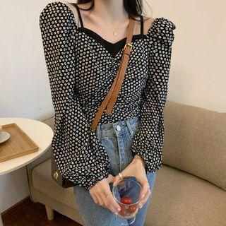 Dotted Mock Two-piece Blouse