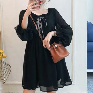 Balloon-sleeve Chiffon Tunic Dress