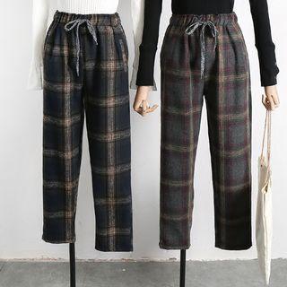 Plaid Drawstring Cropped Pants