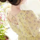 Open-back Beribboned Floral Midi Dress
