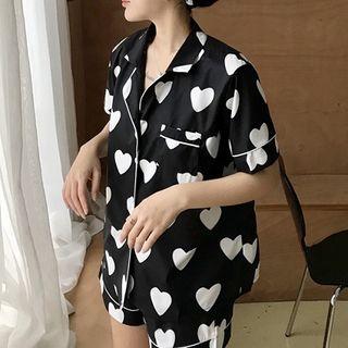 Set:heart Printed Short-sleeve Top + Shorts