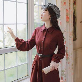 Set: Midi A-line Shirt Dress + Belt