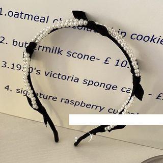 Bow Faux Pearl Headband 1 Pc - Black & White - One Size