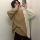 Color Block Sweater Khaki - One Size