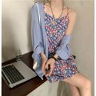 Spaghetti-strap Floral Print A-line Dress / Plain Oversized Shirt