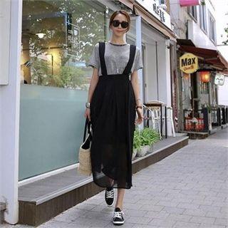 Chiffon Midi Skirt With Suspenders