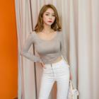 Scoop-neck Drawstring Cropped T-shirt