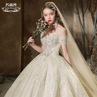 Rhinestone Lace Off-shoulder Wedding Ball Gown