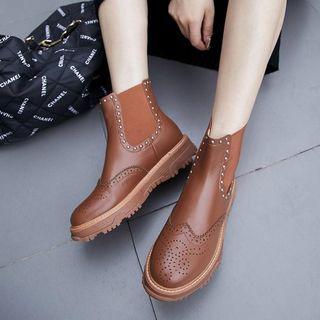 Genuine Leather Studded Chelsea Platform Ankle Boots