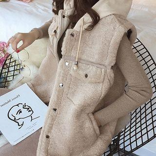 Faux Shearling Hooded Snap-button Vest