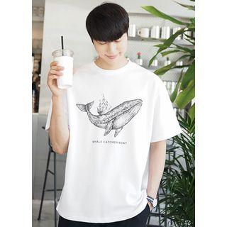 Crew-neck Whale-printing T-shirt