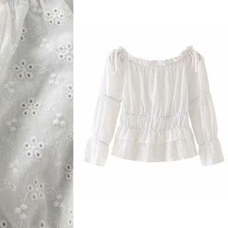 Long-sleeve Eyelet Lace Crop Top