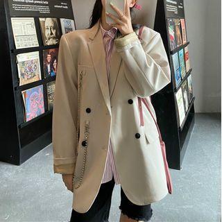 Plain Double-breasted Blazer With Chain