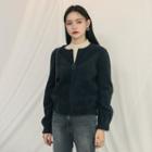 Zip-up Faux-fur Cardigan Charcoal Gray - One Size