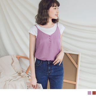 Spaghetti-strap Buttoned Top