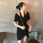 Cut Out Shoulder Short Sleeve Wrap Dress