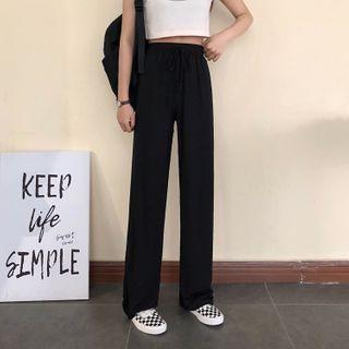 Elastic-waist High-waist Wide-leg Pants