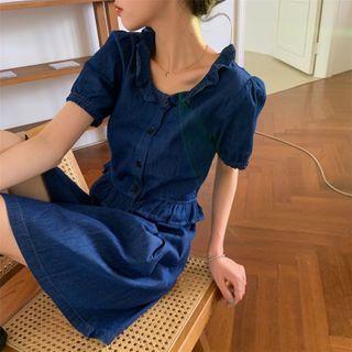 Ruffle Short-sleeve Denim Top / Skirt