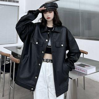Croc Grain Pu Leather Jacket