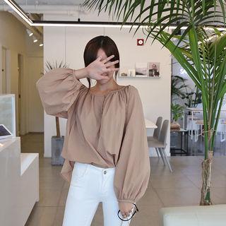 Button-front Balloon-sleeve Blouse