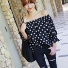 Dotted Off-shoulder 3/4 Sleeve Top