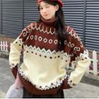 Turtle-neck Knit Sweater Red - One Size
