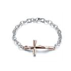 Simple And Fashion Rose Gold Cross 316l Stainless Steel Bracelet With Cubic Zirconia Silver - One Size